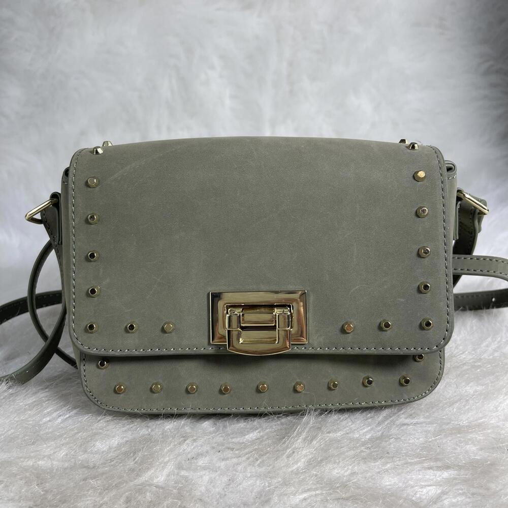 White House Black Market Green Studded Leather Crossbody Bag